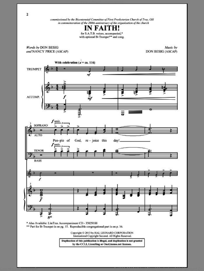 In Faith! sheet music for choir (SATB: soprano, alto, tenor, bass) by Don Besig and Nancy Price, intermediate skill level