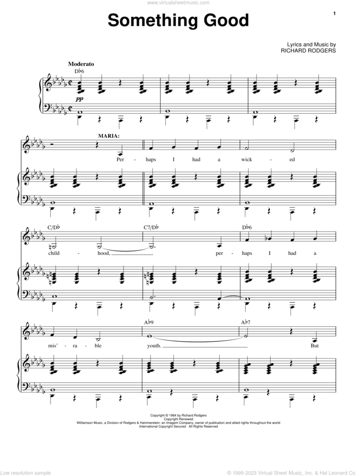 Something Good sheet music for voice and piano by Rodgers & Hammerstein, Oscar II Hammerstein and Richard Rodgers, intermediate skill level