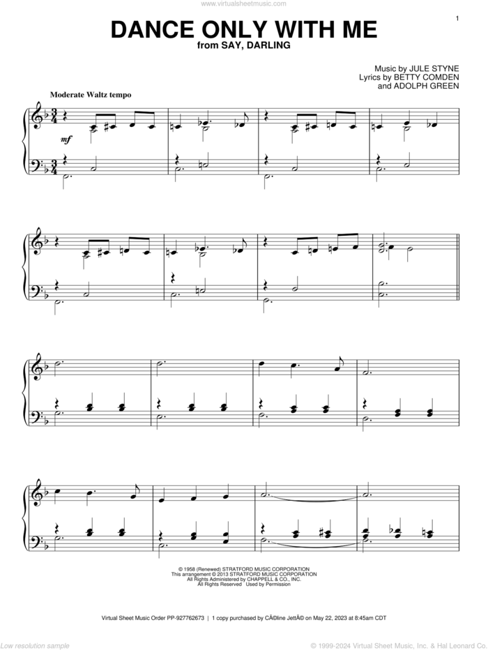 Dance Only With Me sheet music for piano solo by Perry Como and Jule Styne, intermediate skill level