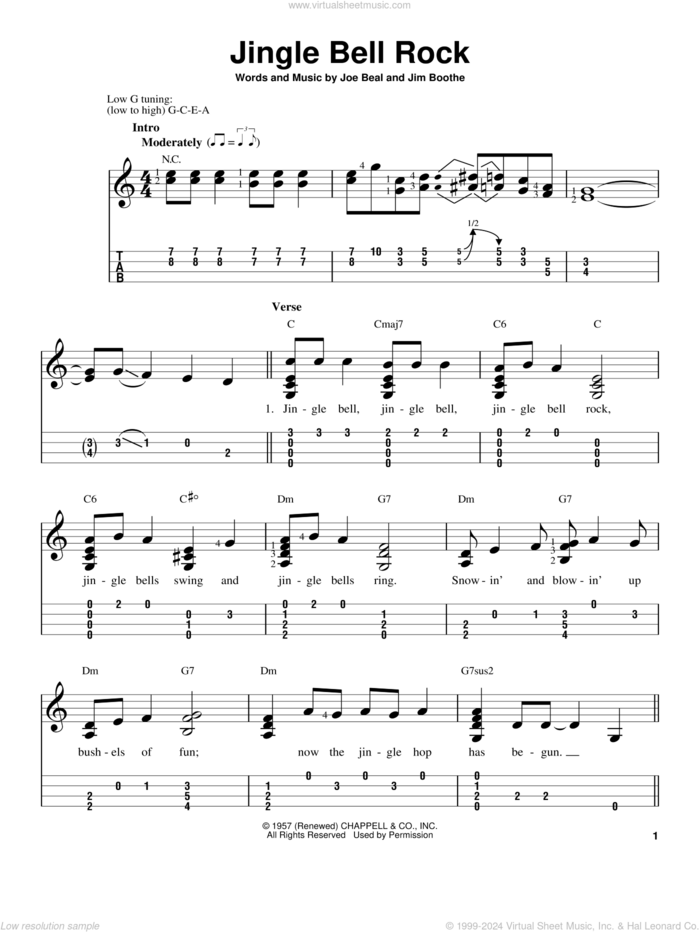 Jingle Bell Rock sheet music for ukulele (easy tablature) (ukulele easy tab) by Jim Boothe, Bobby Helms and Joe Beal, intermediate skill level