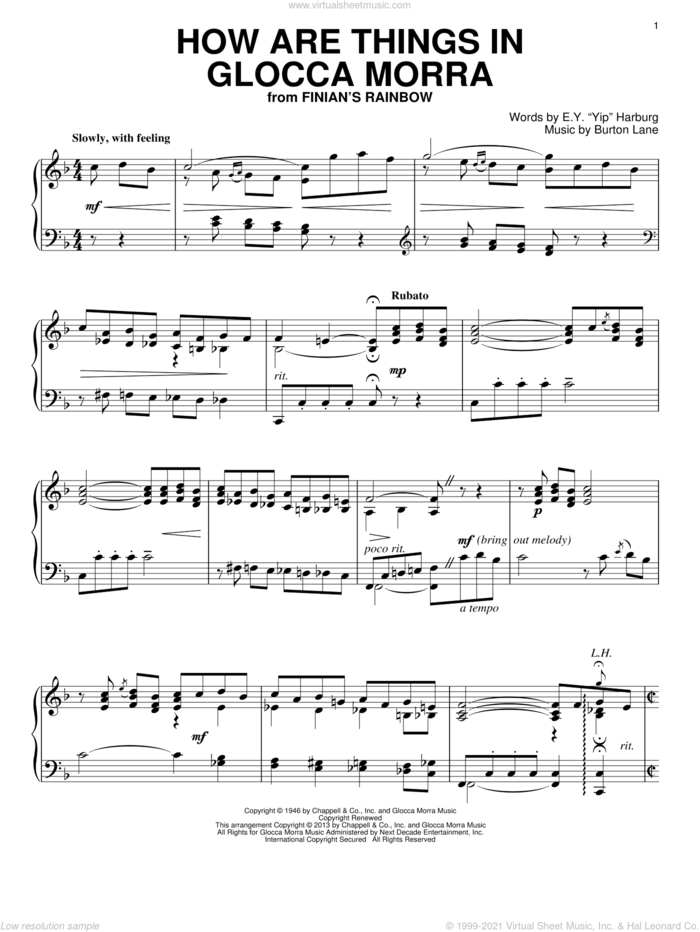 How Are Things In Glocca Morra sheet music for piano solo by E.Y. Harburg and Burton Lane, intermediate skill level