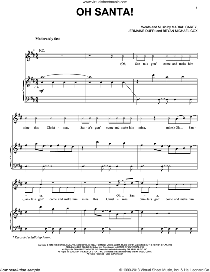 Oh Santa! sheet music for voice, piano or guitar by Mariah Carey, intermediate skill level