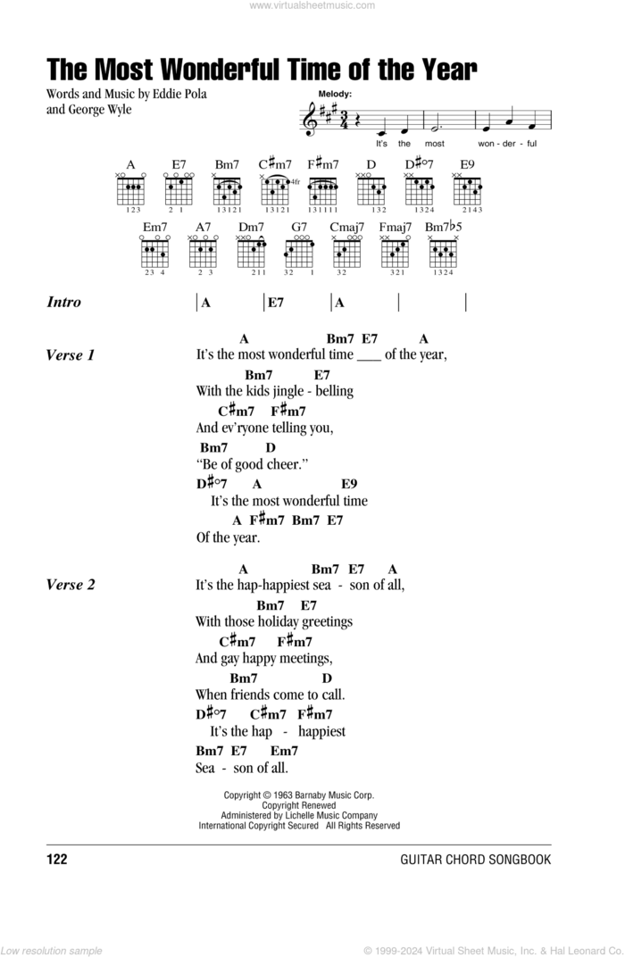 The Most Wonderful Time Of The Year sheet music for guitar (chords) by Eddie Pola and George Wyle, intermediate skill level