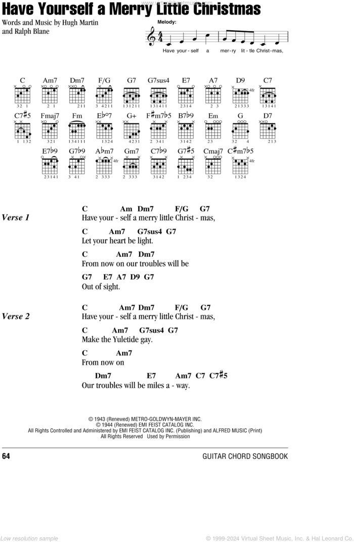 Have Yourself A Merry Little Christmas sheet music for guitar (chords) by Frank Sinatra, Hugh Martin and Ralph Blane, intermediate skill level