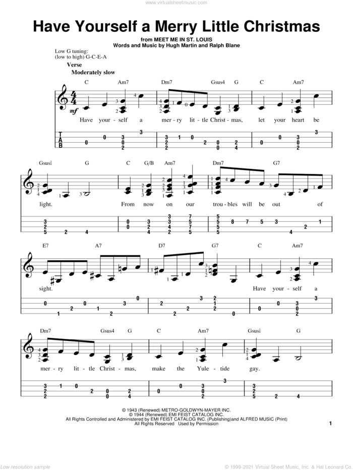Have Yourself A Merry Little Christmas sheet music for ukulele (easy tablature) (ukulele easy tab) by Frank Sinatra, Hugh Martin and Ralph Blane, intermediate skill level
