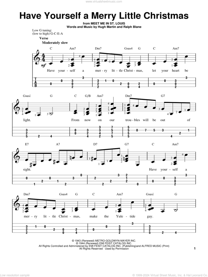 Have Yourself A Merry Little Christmas sheet music for ukulele (easy tablature) (ukulele easy tab) by Frank Sinatra, Hugh Martin and Ralph Blane, intermediate skill level