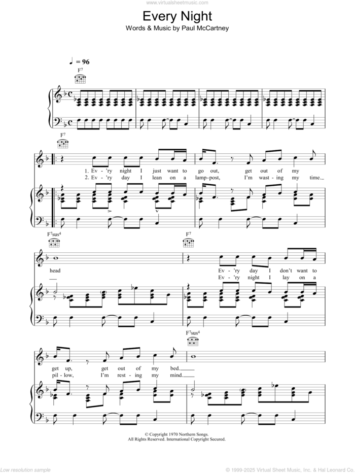 Every Night sheet music for voice, piano or guitar by Paul McCartney, intermediate skill level