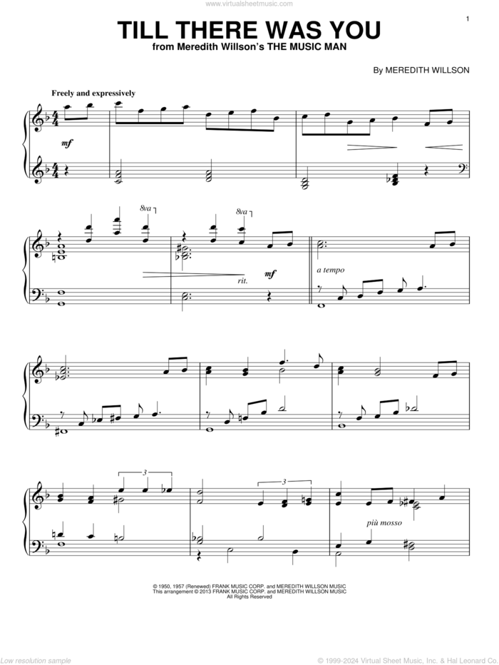 Till There Was You, (intermediate) sheet music for piano solo by Meredith Willson and The Beatles, wedding score, intermediate skill level