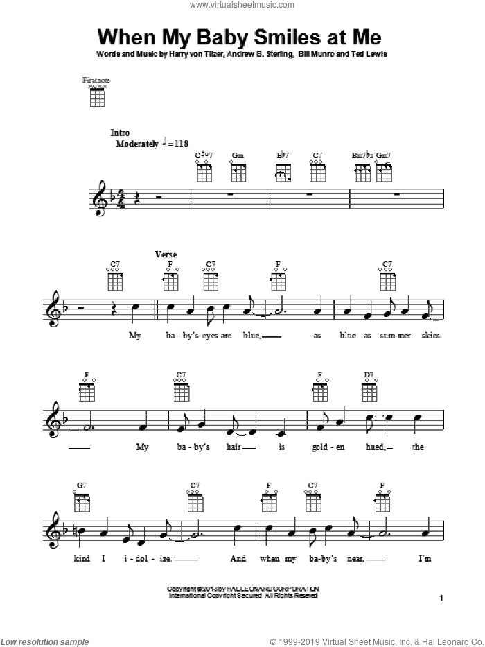 When My Baby Smiles At Me sheet music for ukulele by Bill Munro, intermediate skill level