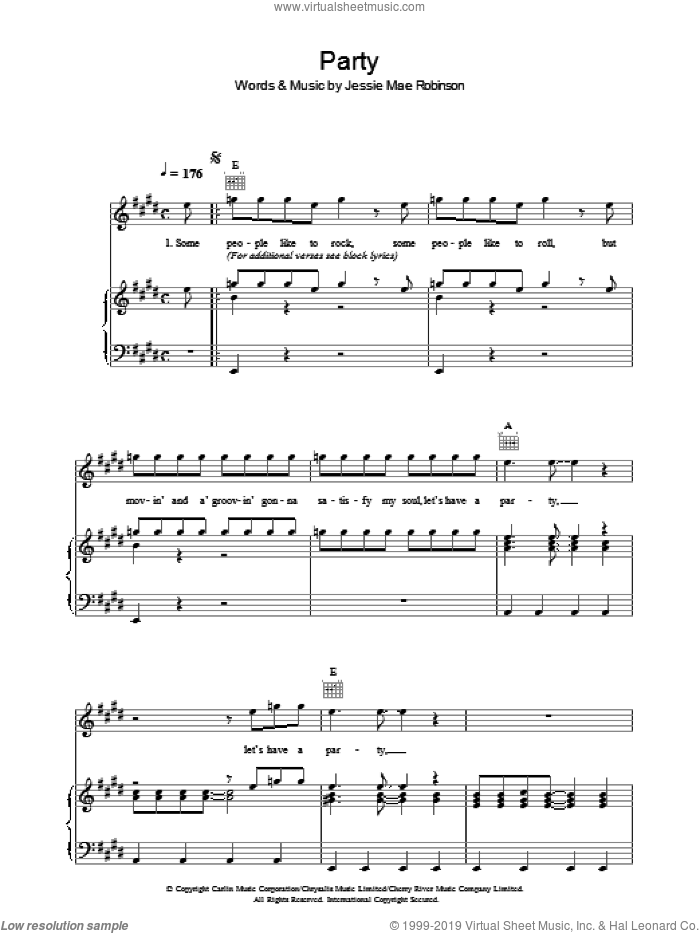 Party sheet music for voice, piano or guitar by Paul McCartney and Jessie Mae Robinson, intermediate skill level