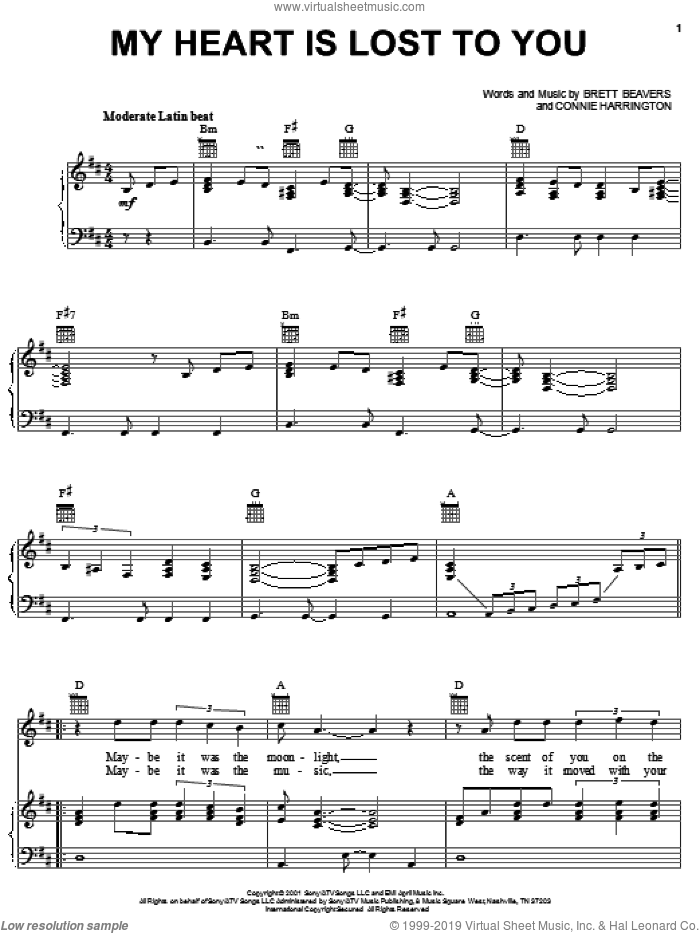 My Heart Is Lost To You sheet music for voice, piano or guitar by Brooks & Dunn, Brett Beavers and Connie Harrington, intermediate skill level