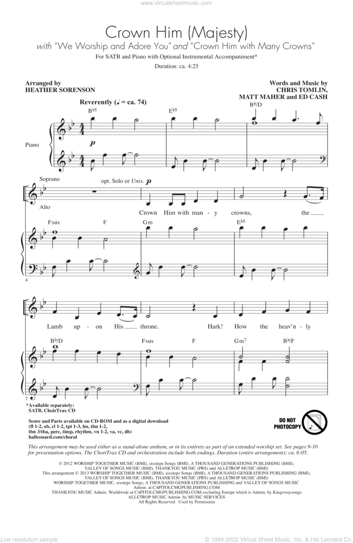 Crown Him (Majesty) sheet music for choir (SATB: soprano, alto, tenor, bass) by Chris Tomlin and Heather Sorenson, intermediate skill level