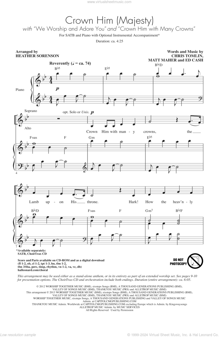 Crown Him (Majesty) sheet music for choir (SATB: soprano, alto, tenor, bass) by Chris Tomlin and Heather Sorenson, intermediate skill level