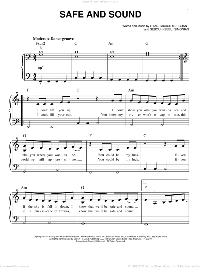 Safe And Sound sheet music for piano solo by Capital Cities, beginner skill level