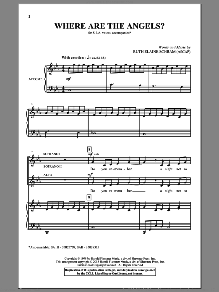Where Are The Angels sheet music for choir (SSA: soprano, alto) by Ruth Elaine Schram, intermediate skill level