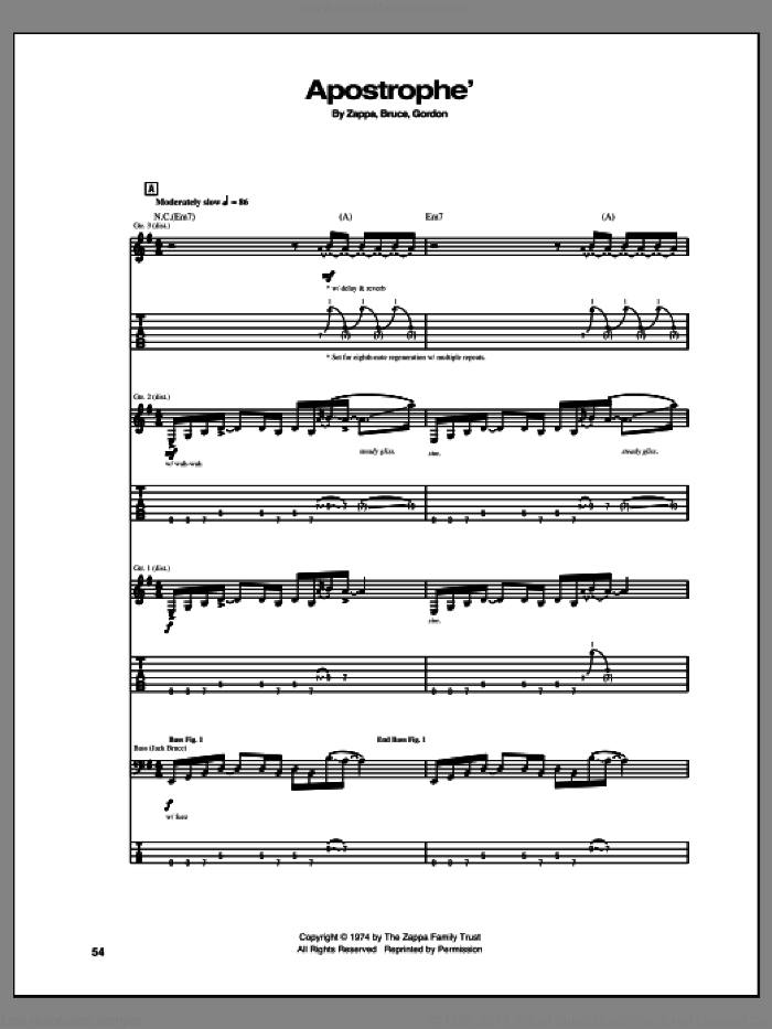 Apostrophe' sheet music for guitar (tablature) by Frank Zappa, intermediate skill level