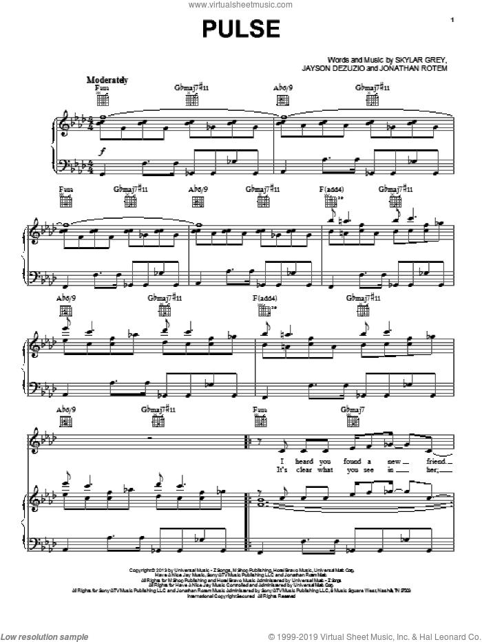 Pulse sheet music for voice, piano or guitar by Skylar Grey, intermediate skill level