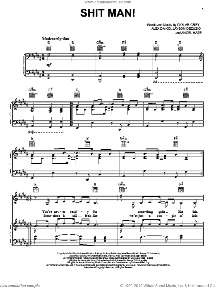 Shit Man! sheet music for voice, piano or guitar by Skylar Grey, intermediate skill level