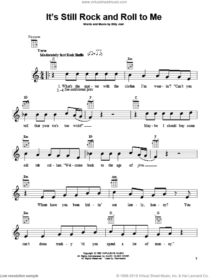It's Still Rock And Roll To Me sheet music for ukulele by Billy Joel, intermediate skill level