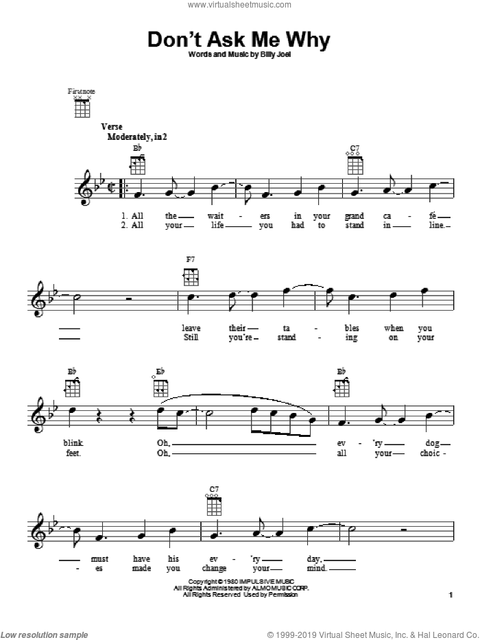 Don't Ask Me Why sheet music for ukulele by Billy Joel, intermediate skill level
