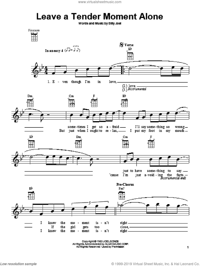 Leave A Tender Moment Alone sheet music for ukulele by Billy Joel, intermediate skill level