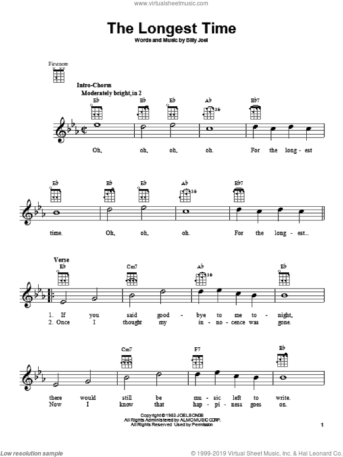The Longest Time sheet music for ukulele by Billy Joel, intermediate skill level