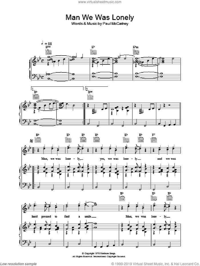 Man We Was Lonely sheet music for voice, piano or guitar by Paul McCartney, intermediate skill level