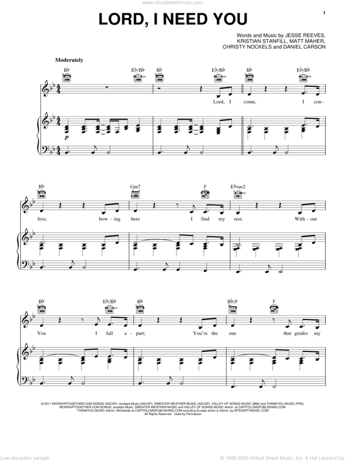 Lord, I Need You sheet music for voice, piano or guitar by Passion, Christy Nockels, Daniel Carson, Jesse Reeves, Kristian Stanfill and Matt Maher, intermediate skill level