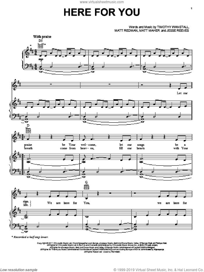 Here For You sheet music for voice, piano or guitar by Passion, intermediate skill level