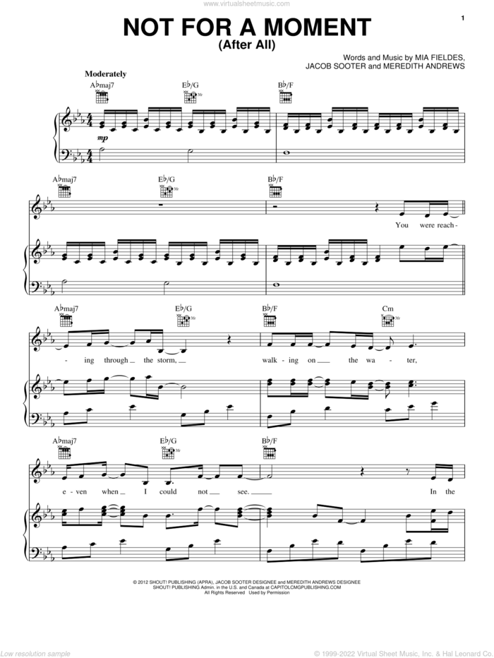 Not For A Moment (After All) sheet music for voice, piano or guitar by Meredith Andrews, Jacob Sooter and Mia Fieldes, intermediate skill level