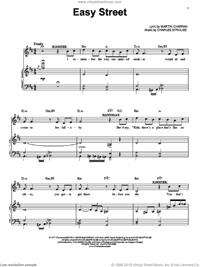 Easy Street sheet music for voice, piano or guitar by Charles Strouse, intermediate skill level