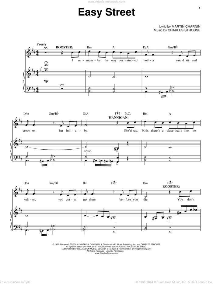 Easy Street sheet music for voice, piano or guitar by Charles Strouse, intermediate skill level