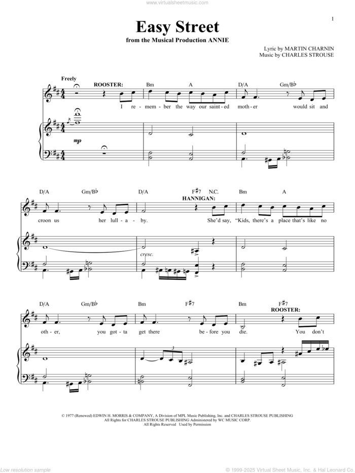 Easy Street sheet music for voice, piano or guitar by Charles Strouse, intermediate skill level