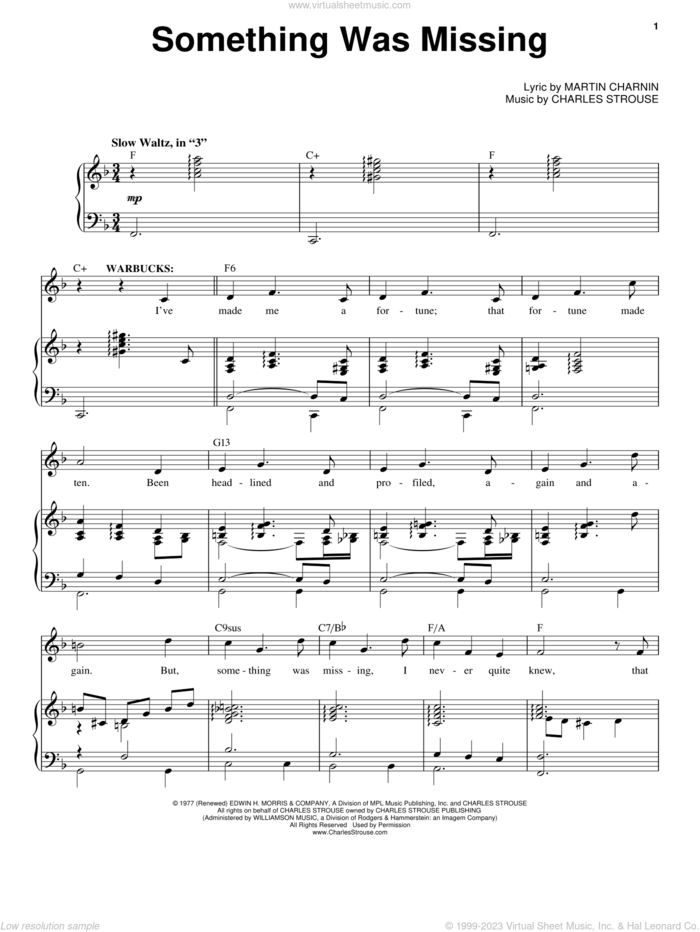 Something Was Missing sheet music for voice, piano or guitar by Charles Strouse, intermediate skill level