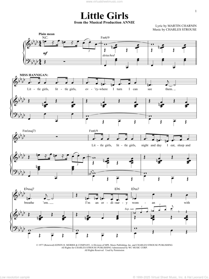 Little Girls sheet music for voice, piano or guitar by Charles Strouse, intermediate skill level