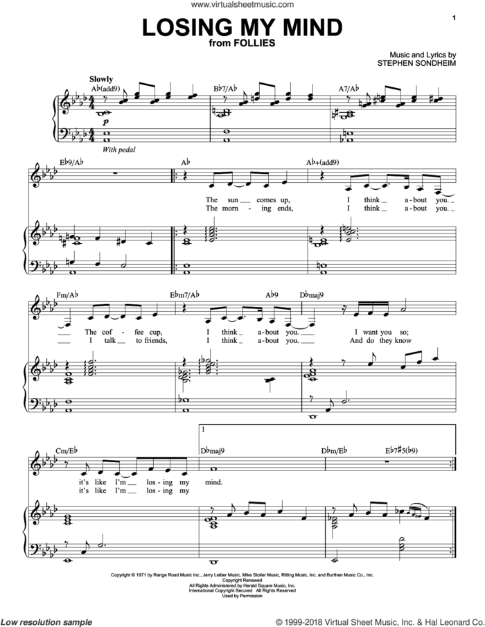 Losing My Mind sheet music for voice and piano by Stephen Sondheim, intermediate skill level