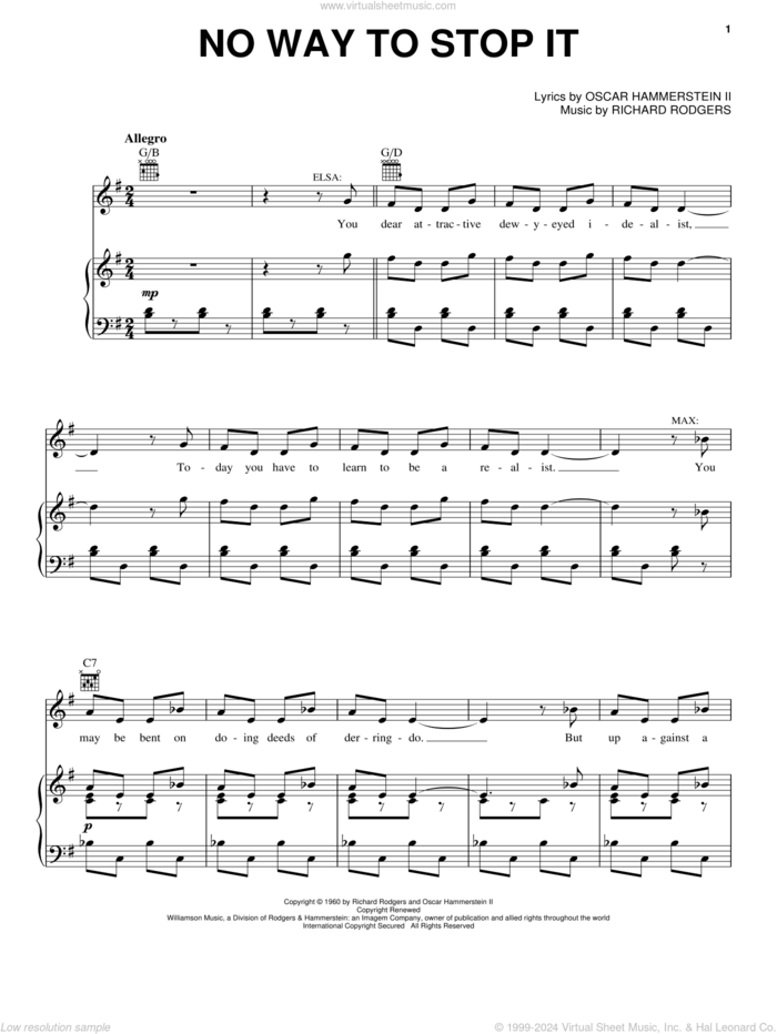 No Way To Stop It sheet music for voice, piano or guitar by Carrie Underwood, Oscar II Hammerstein and Richard Rodgers, intermediate skill level