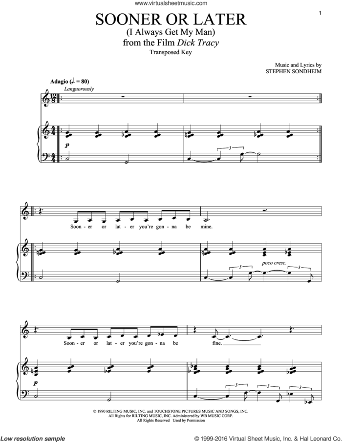 Sooner Or Later (I Always Get My Man) sheet music for voice and piano by Stephen Sondheim and Madonna, intermediate skill level