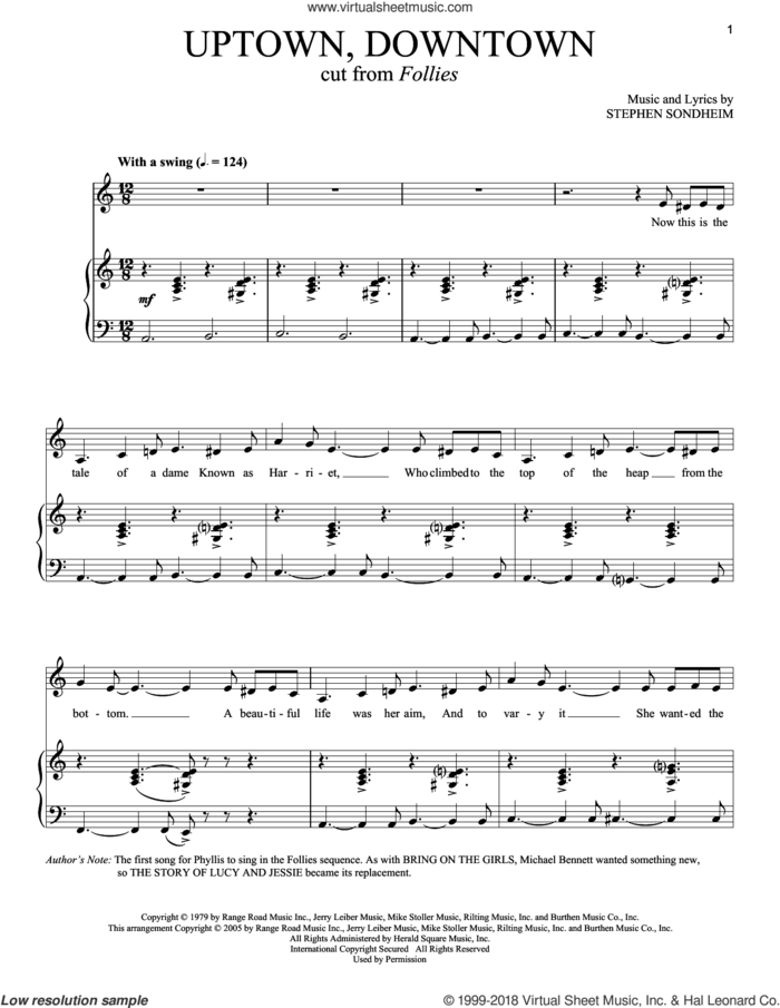 Uptown, Downtown sheet music for voice and piano by Stephen Sondheim, intermediate skill level