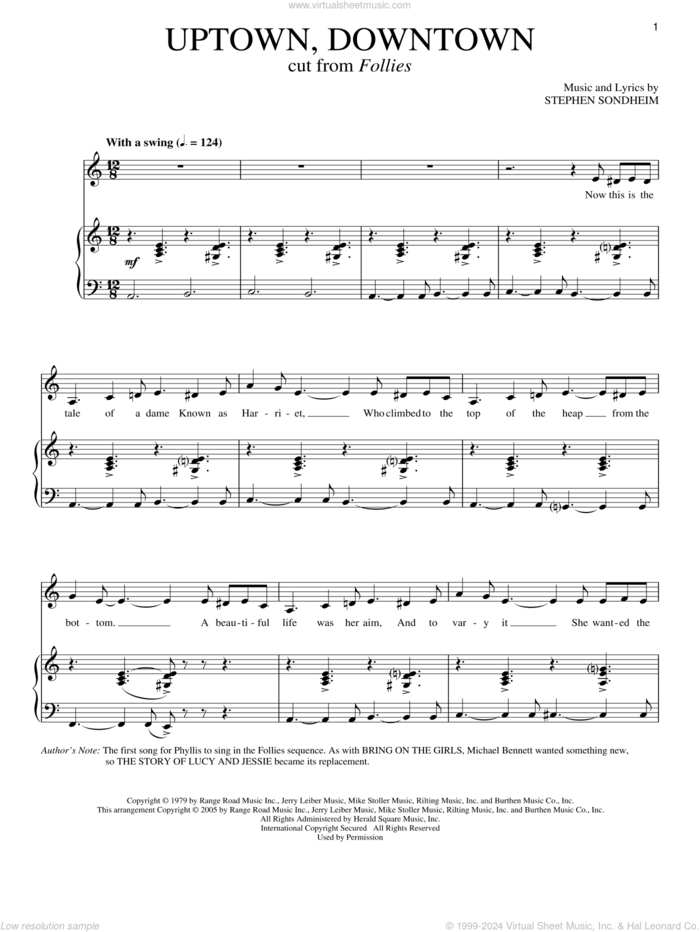 Uptown, Downtown sheet music for voice and piano by Stephen Sondheim, intermediate skill level