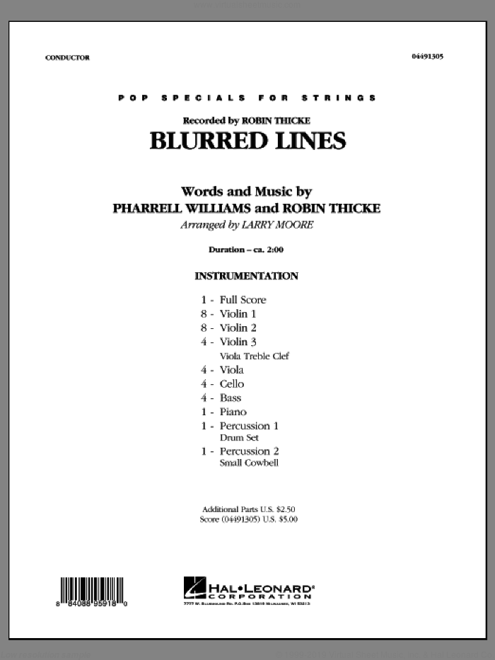 Blurred Lines (COMPLETE) sheet music for orchestra by Larry Moore and Robin Thicke, intermediate skill level