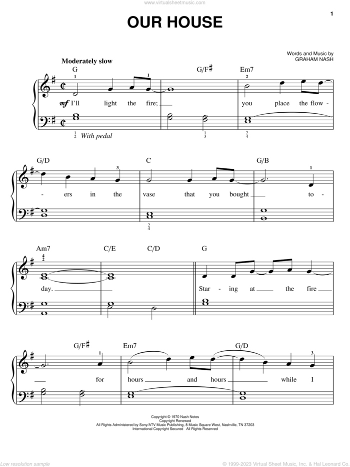 Our House sheet music for piano solo by Crosby, Stills, Nash & Young, Crosby, Stills & Nash and Graham Nash, easy skill level