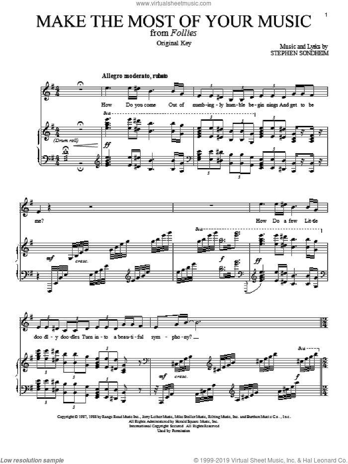 Make The Most Of Your Music (1987) sheet music for voice and piano by Stephen Sondheim, intermediate skill level