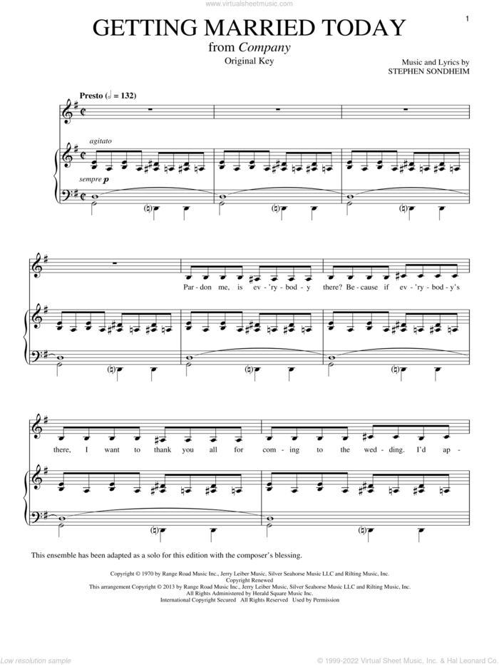 Getting Married Today (from Company) sheet music for voice and piano by Stephen Sondheim, intermediate skill level