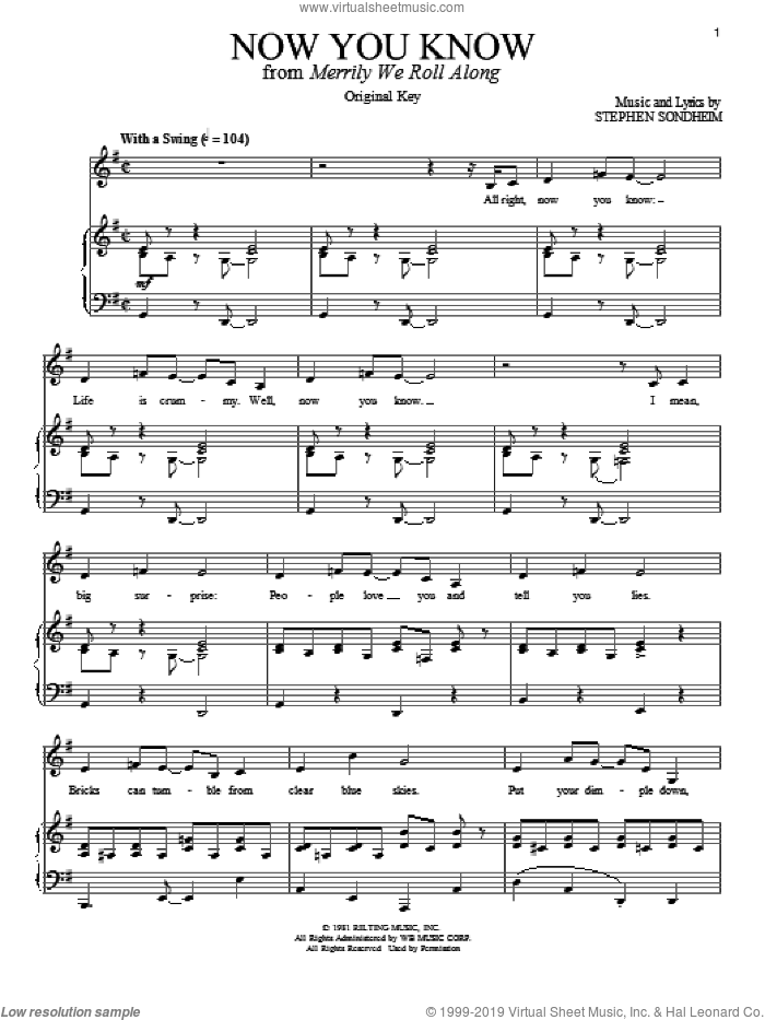 Now You Know sheet music for voice and piano by Stephen Sondheim, intermediate skill level
