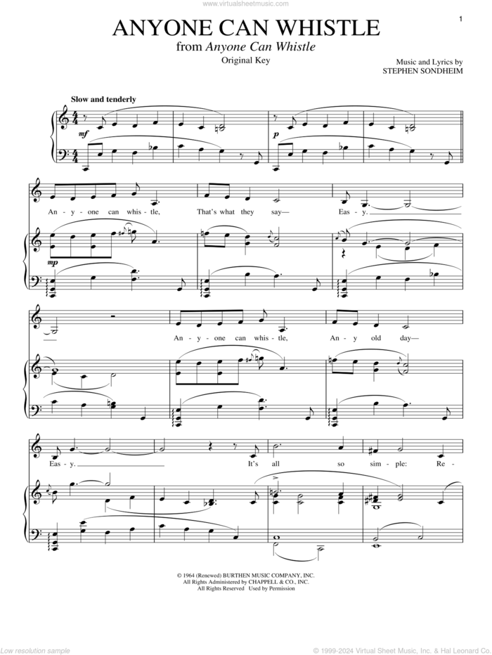 Anyone Can Whistle sheet music for voice and piano by Stephen Sondheim, intermediate skill level