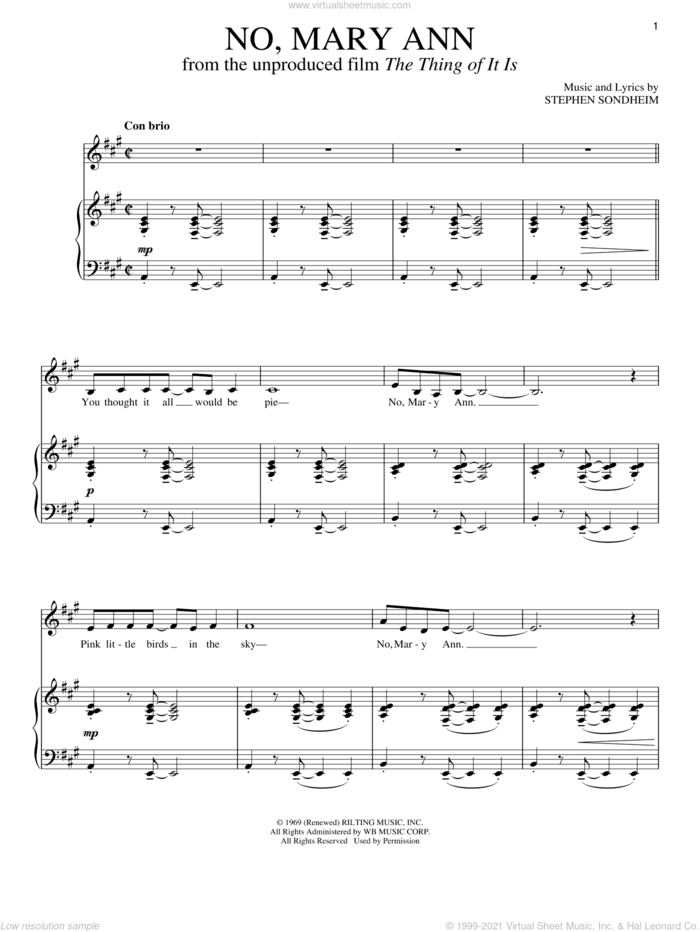 No, Mary Ann sheet music for voice and piano by Stephen Sondheim, intermediate skill level