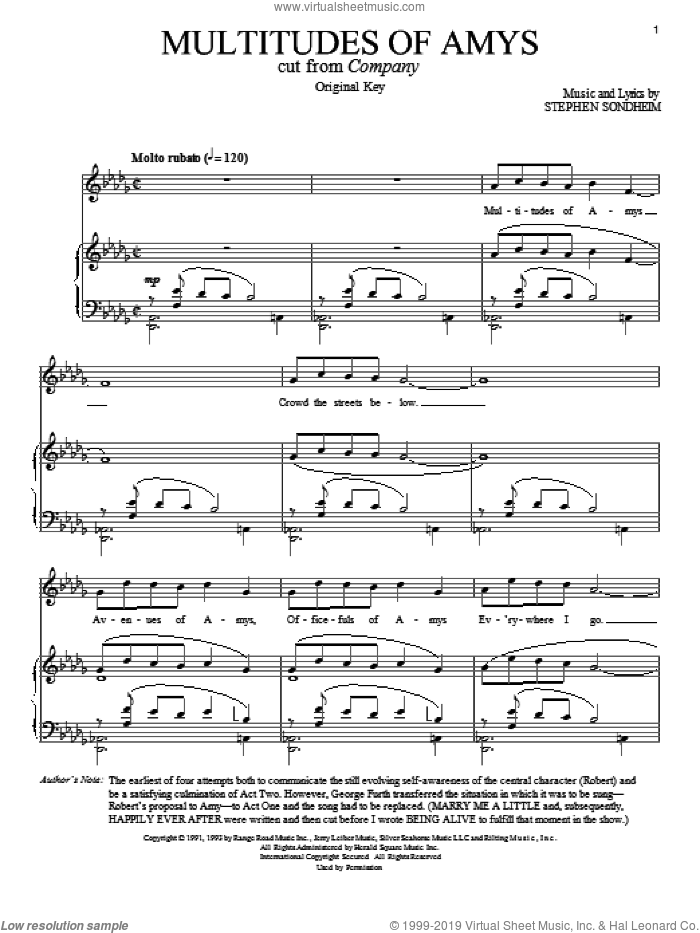 Multitudes Of Amys sheet music for voice and piano by Stephen Sondheim, intermediate skill level