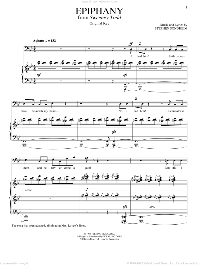 Epiphany sheet music for voice and piano by Stephen Sondheim, intermediate skill level