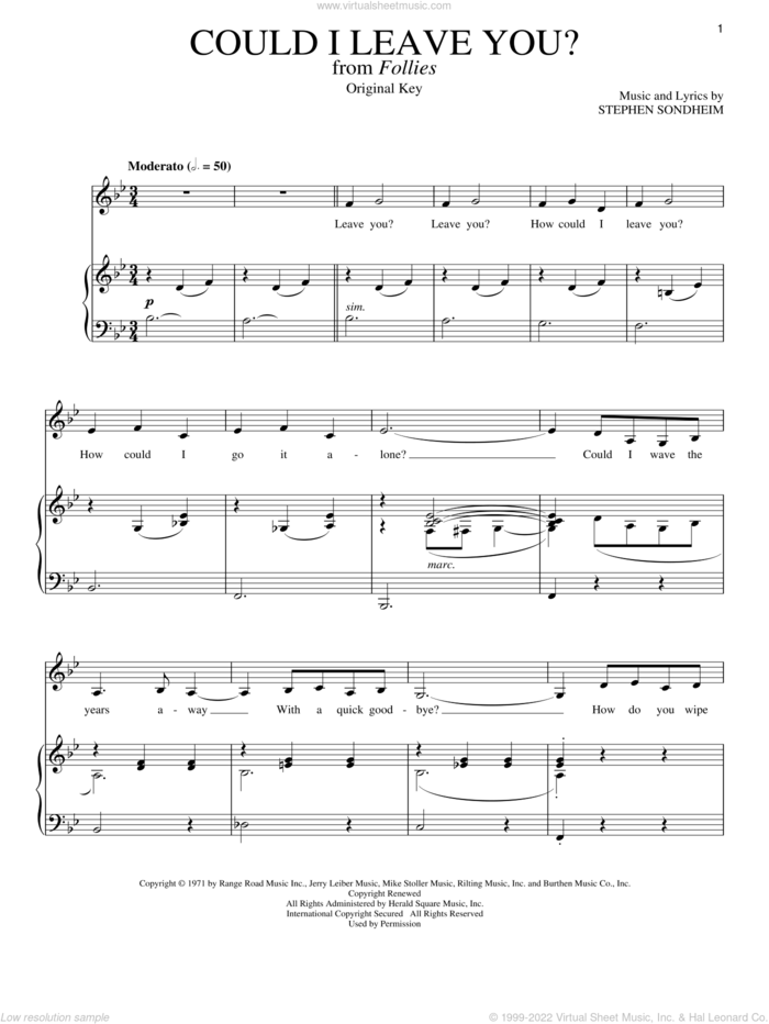 Could I Leave You? sheet music for voice and piano by Stephen Sondheim, intermediate skill level